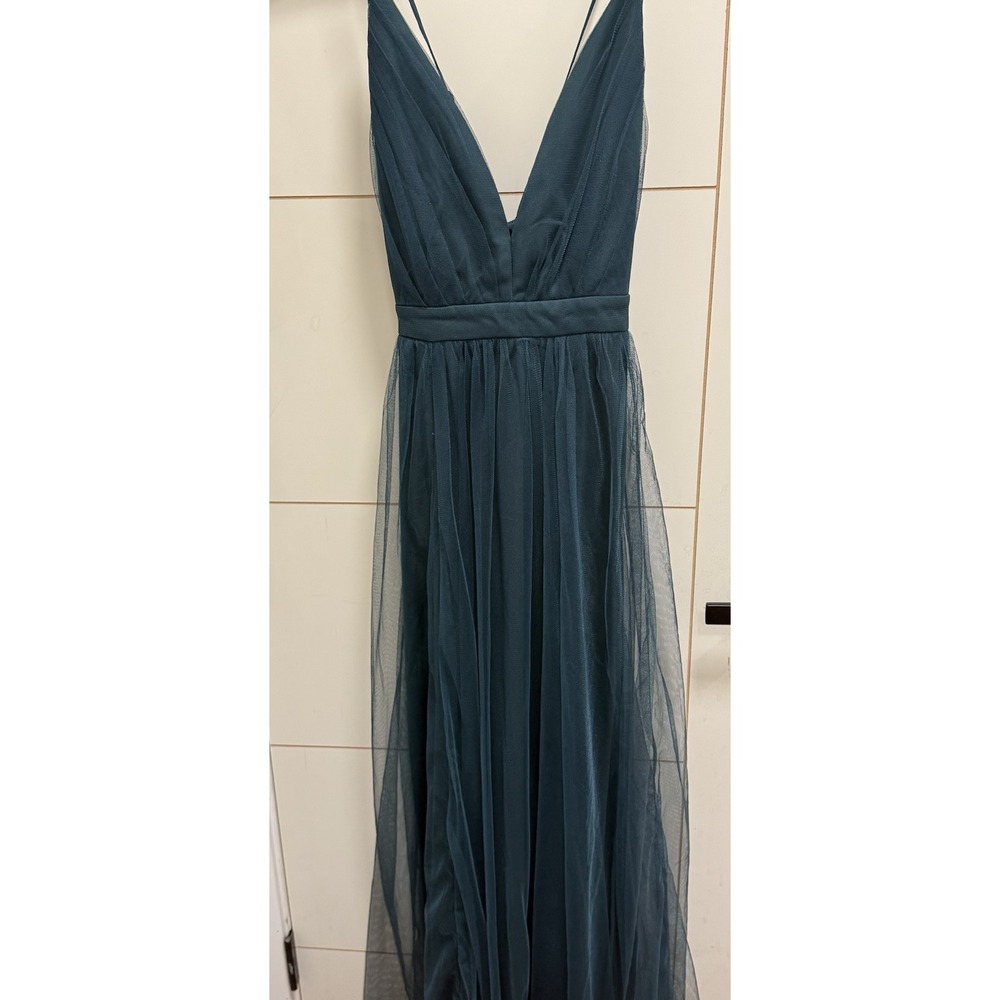 Lulus Rare Beauty Hunter Green Tulle Backless Maxi Dress M - Picture 2 of 9